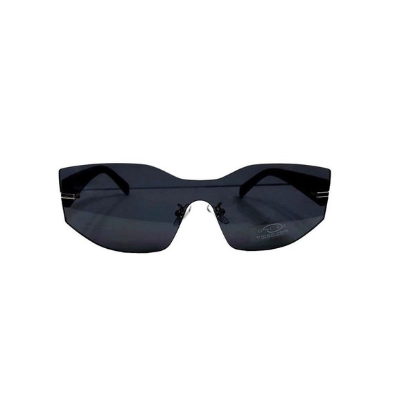Oscar de la Renta Black Rimless Shield Sunglasses Gold Hardware Oversized Lenses main image 12